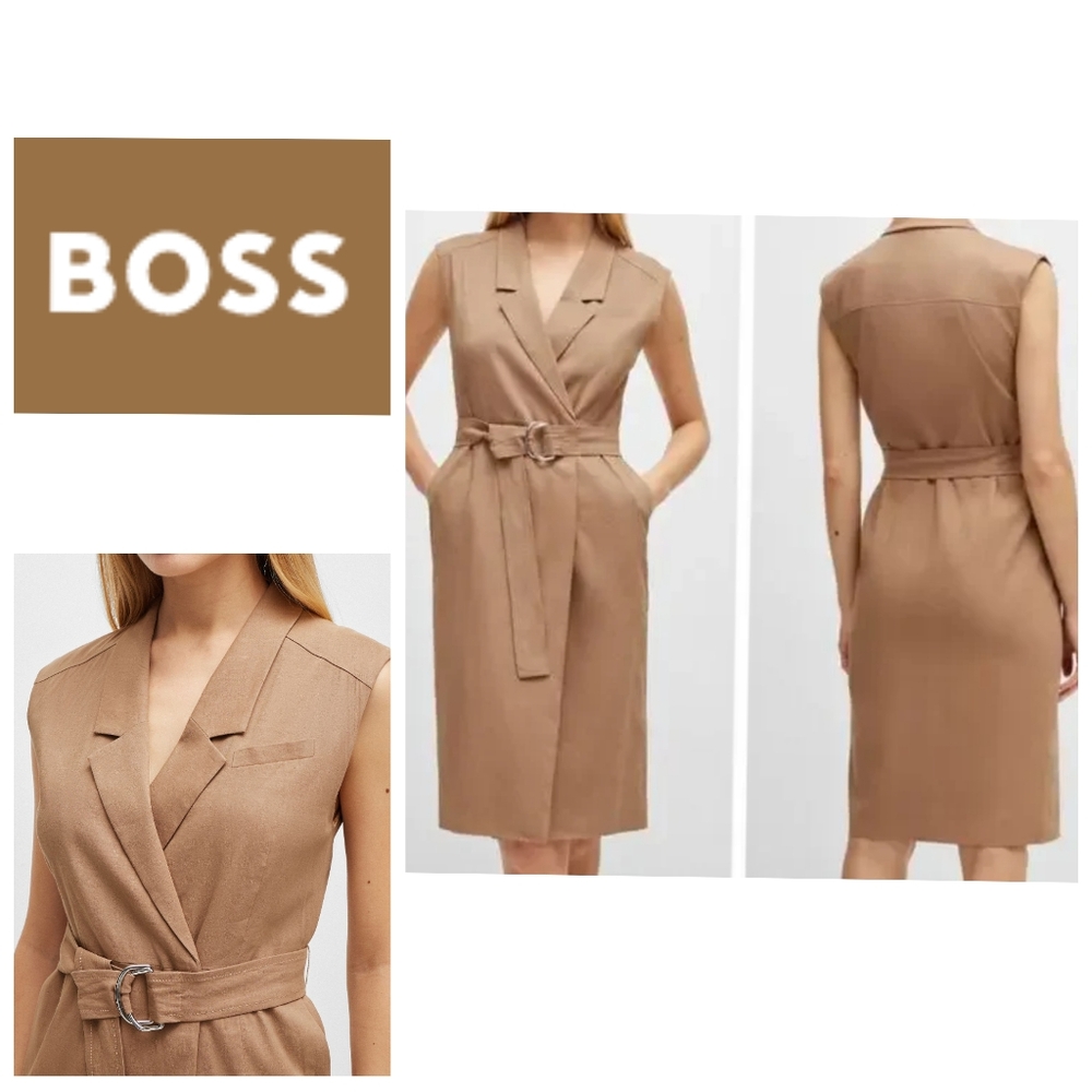 Boss Tan Long Sleeve Sheath Dress